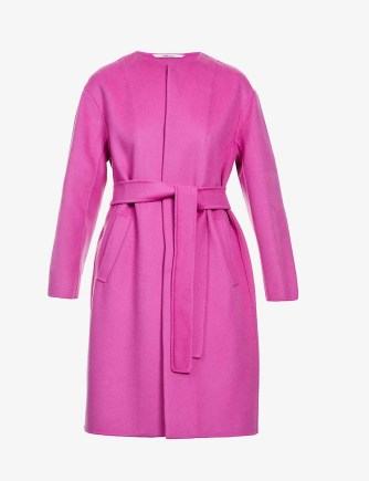 S MAX MARA Scoop-neck belted wool coat in fuchsia ~ bright tie waist coats ~ women’s chic outerwear ~ effortless style clothing - flipped