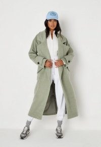 MISSGUIDED sage longhair formal coat – womens green textured longline winter coats