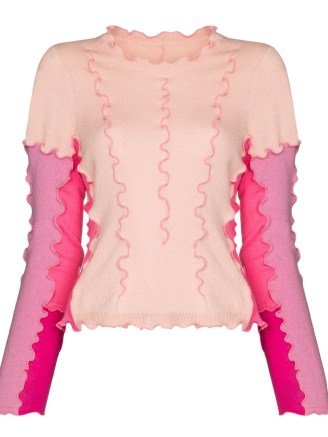 Sherris Hamziz pink frill trim jumper | tonal lettuce trim jumpers | women’s cashmere-wool blend knitwear - flipped