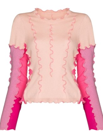 Sherris Hamziz pink frill trim jumper | tonal lettuce trim jumpers | women’s cashmere-wool blend knitwear