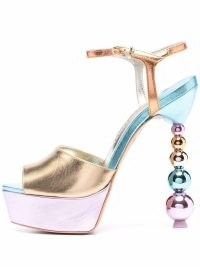 Sophia Webster Natalia beaded-heel sandals ~ multicoloured metallic colour block platforms – luxe colorblock high heel retro shoes