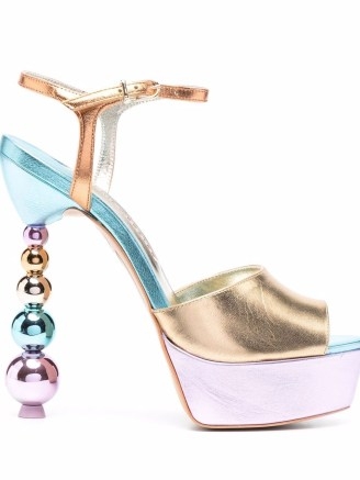 Sophia Webster Natalia beaded-heel sandals ~ multicoloured metallic colour block platforms – luxe colorblock high heel retro shoes - flipped