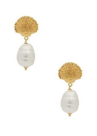 SORU JEWELLERY Capri pearl 18kt gold-plated drop earrings / shell effect and mother of pearl charm drops / sea inspired fashion jewellery