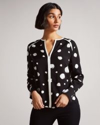 TED BAKER DULANI Spot Print Top With Contrast Binding in Black