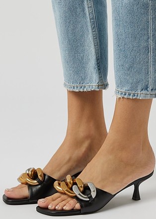 STELLA MCCARTNEY Falabella 50 black faux leather mules – chunky chain detail mule sandals - flipped