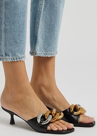 STELLA MCCARTNEY Falabella 50 black faux leather mules – chunky chain detail mule sandals