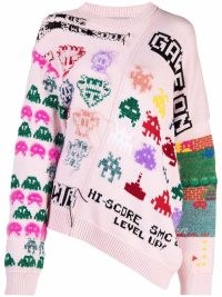 Stella McCartney game-intarsia asymmetric jumper | retro gaming pattern jumpers | womens slogan sweaters | women’s designer knitwear