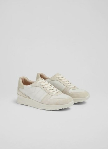 TATIANA CREAM AND BEIGE LEATHER AND SUEDE TRAINERS - flipped