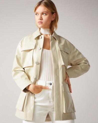 Ted Baker FOZIEY Textured Vinyl Field Jacket in Ivory | womens retro belted jackets - flipped