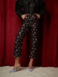 sister jane DREAM Chasse Floral Ruffle Trousers Black and Pink / THE PEARL SPIN