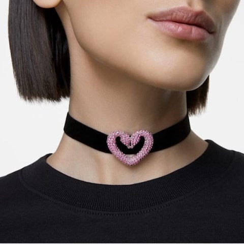 AWAROVSKI Una choker Heart Pink, Rhodium plated – chokers with crystal hearts – jewellery with crystals - flipped