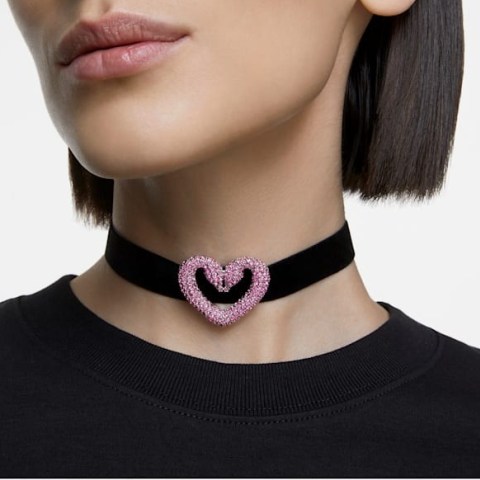 AWAROVSKI Una choker Heart Pink, Rhodium plated – chokers with crystal hearts – jewellery with crystals