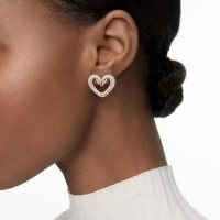 Una Stud Earrings Heart Small White, Rose-gold tone plated – crystal swan hearts – swans on jewellery – crystals