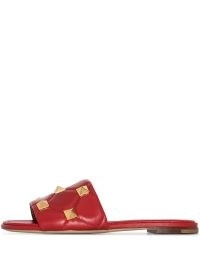Valentino Garavani Roman Stud red leather sandals | designer studded flats