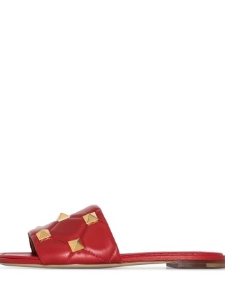 Valentino Garavani Roman Stud red leather sandals | designer studded flats