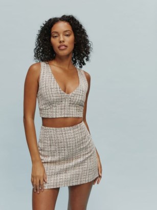 Reformation Veranda Skirt | neutral tweed mini skirts - flipped