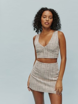 Reformation Veranda Skirt | neutral tweed mini skirts