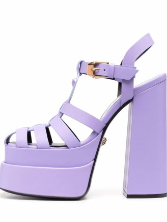 Versace buckled platform sandals in orchid purple ~ cut out platforms ~ chunky high heel retro shoes - flipped