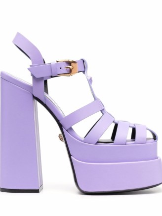 Versace buckled platform sandals in orchid purple ~ cut out platforms ~ chunky high heel retro shoes