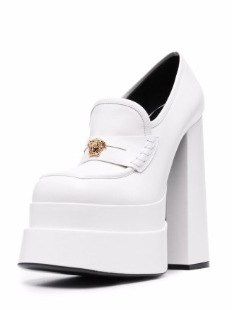 Versace Intrico platform white leather loafers | retro footwear | high chunky 70s style platforms - flipped