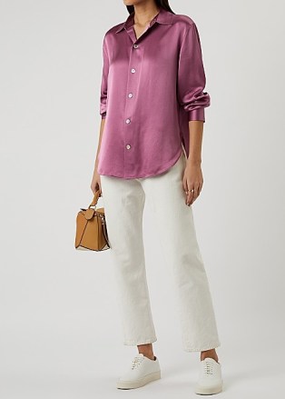 VINCE Pink silk-satin shirt ~ women’s casual luxe shirts - flipped