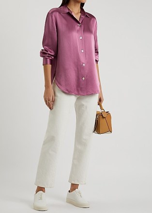 VINCE Pink silk-satin shirt ~ women’s casual luxe shirts