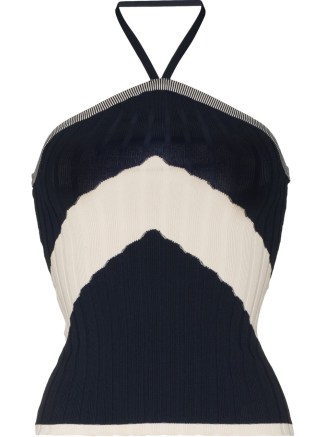 Wales Bonner Star knitted halterneck top | navy and white halter neck tops | knitwear fashion - flipped
