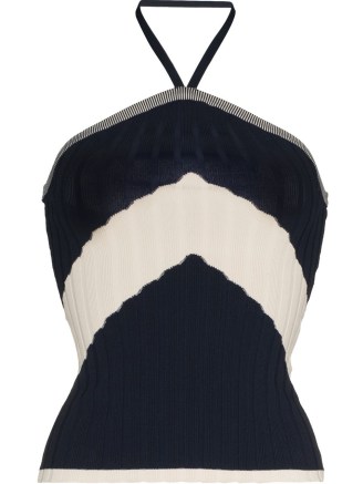 Wales Bonner Star knitted halterneck top | navy and white halter neck tops | knitwear fashion