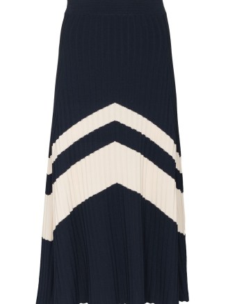 Wales Bonner stripe detail pleated skirt in dark blue / white | navy knitted skirts - flipped