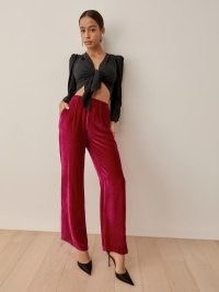 REFORMATION Wes Velvet Pant in Rhubarb ~ pink luxe style trousers