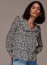 WHISTLES CHEETAH PRINT COLLAR TOP – long sleeve ruffle collared tops – animal prints on women’s fashion – oversized collars