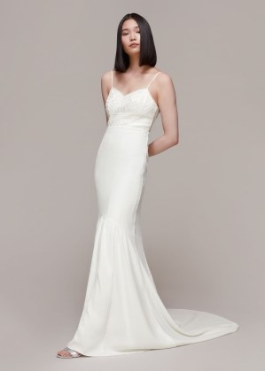 WHISTLES SYLVIE BODICE WEDDING DRESS IVORY – skinny shoulder strap fishtail bridal dresses - flipped