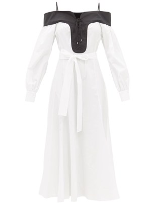 GABRIELA HEARST Elias off-shoulder white cotton-poplin dress – tie waist bardot neckline dresses