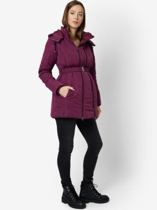 JoJo Maman Bébé WINE 2-IN-1 MATERNITY PUFFER JACKET – jackets and coats designed for during and after pregnancy - flipped