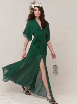 REFORMATION Zia Dress in Emerald ~ green flowing maxi wrap dresses - flipped