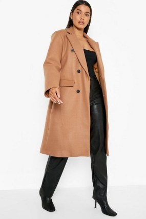 boohoo Button Detail Wool Look Coat Camel ~ neutral winter coats - flipped