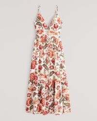 Abercrombie & Fitch Button-Through Maxi Dress in White Floral / printed slender shoulder strap dresses