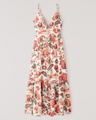 Abercrombie & Fitch Button-Through Maxi Dress in White Floral / printed slender shoulder strap dresses - flipped