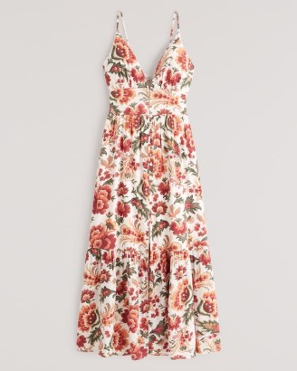 Abercrombie & Fitch Button-Through Maxi Dress in White Floral / printed slender shoulder strap dresses