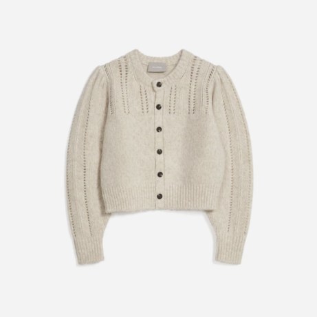 EVERLANE The Cloud Cardigan in Oatmeal | womens neutral relaxed fit volume sleeved cardigans | feminine look knitwear - flipped