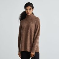 EVERLANE The Cozy-Stretch Pullover | mocha brown relaxed fit high neck pullovers | womens chic drop shoulder jumpers