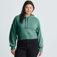 EVERLANE The Cropped Hoodie in ReCashmere in Dark Mint ~ womens green crop hem knitted hoodies