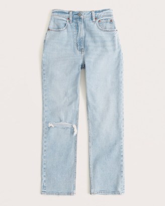 Abercrombie & Fitch Curve Love Ultra High Rise Ankle Straight Jeans in Light Ripped Wash | womens plus size denim fashion | cropped leg | A&F women’s clothing - flipped