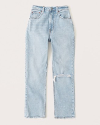 Abercrombie & Fitch Curve Love Ultra High Rise Ankle Straight Jeans in Light Ripped Wash | womens plus size denim fashion | cropped leg | A&F women’s clothing