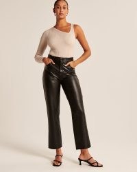 Abercrombie & Fitch Curve Love Vegan Leather Ankle Straight Pants in Black – womens plus size faux leather trousers