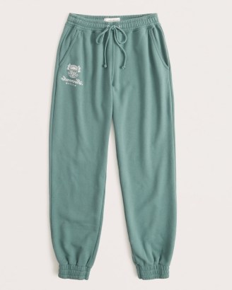 ABERCROMBIE & FITCH Elevated Logo Sunday Joggers / green cuffed jogging bottoms / womens casual sportswear inspired fashion - flipped