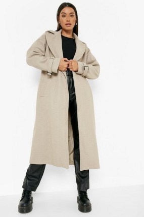 boohoo Herringbone Wool Look Coat ~ womens cuff detail coats - flipped