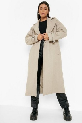 boohoo Herringbone Wool Look Coat ~ womens cuff detail coats
