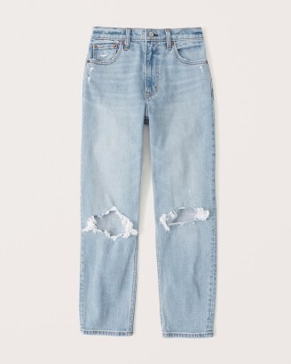 Abercrombie & Fitch High Rise Mom Jeans In Light Ripped Wash