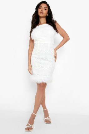 boohoo Lace And Feather Trim Strappy Midi Dress ~ skinny strap party dresses
